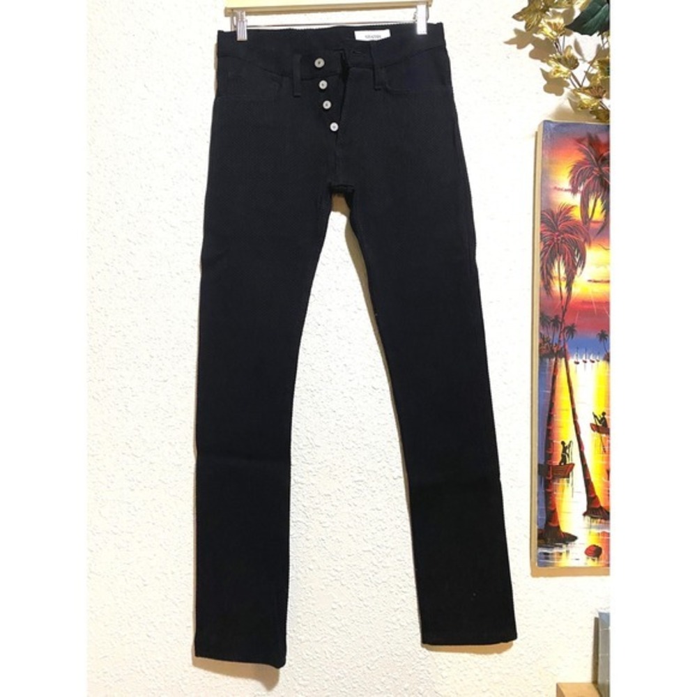 Gustin California Skinny Jeans Mens 30 Black Textured Seersucker Button Fly